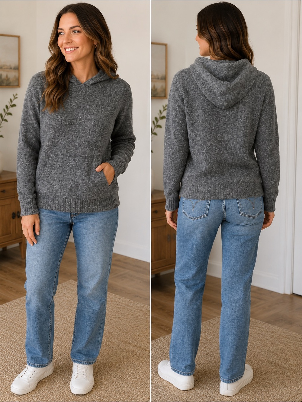 Abercrombie & Fitch Gray Hooded Sweater Women’s Medium Cozy Knit Pullover